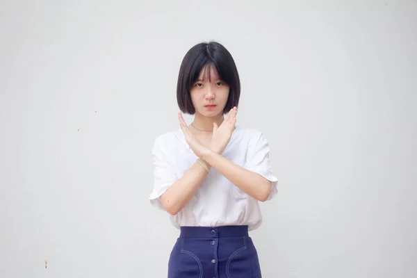 Asia Thai Teen White Shirt Beautiful Girl Stop — Stock Photo, Image