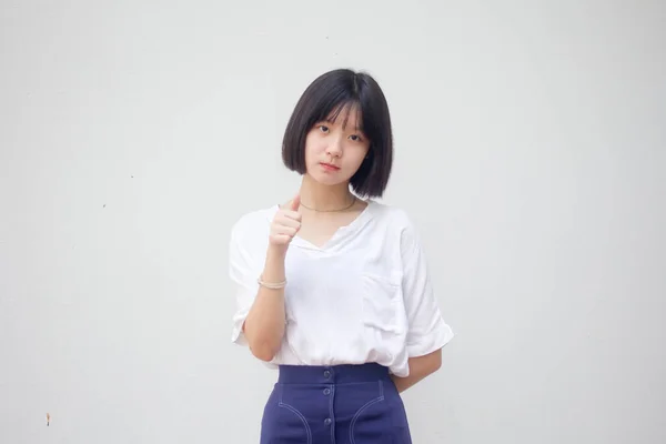 Asiático Tailandés Adolescente Blanco Camiseta Hermosa Chica Como — Foto de Stock