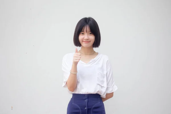 Asiático Tailandés Adolescente Blanco Camiseta Hermosa Chica Como —  Fotos de Stock
