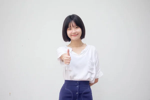 Ázsiai Thai Tini Fehér Póló Gyönyörű Lány Mint — Stock Fotó