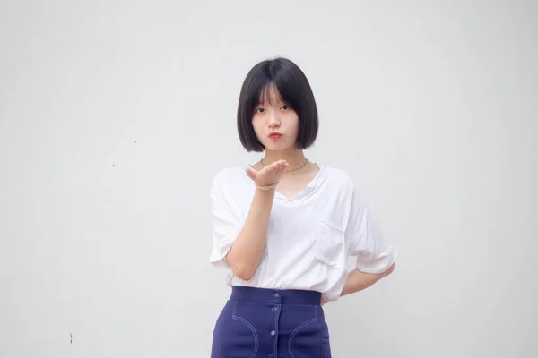 Asia Thai Teen Bianco Shirt Bella Ragazza Invia Bacio — Foto Stock