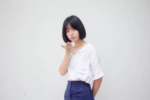 Asiatisch Thai Teen Weiß Shirt Hübsch Mädchen Senden Ein Kuss — Stockfoto