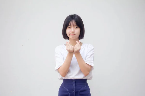 Azië Thai Tiener Wit Shirt Mooi Meisje Geven Hart — Stockfoto