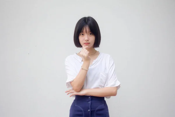 Ασία Thai Έφηβος Λευκό Shirt Όμορφο Κορίτσι Δώσει Καρδιά — Φωτογραφία Αρχείου
