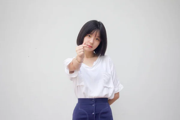 Asiatisch Thai Teen Weiß Shirt Hübsch Mädchen Geben Herz — Stockfoto