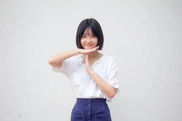 Ásia Tailandês Teen Branco Shirt Bela Menina Tempo Para Fora — Fotografia de Stock