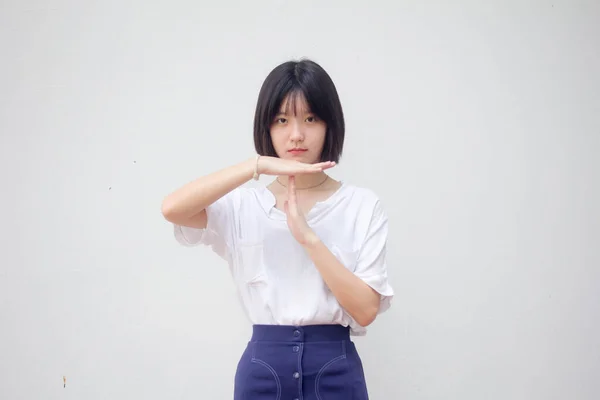 Asiático Tailandés Adolescente Blanco Camiseta Hermosa Chica Tiempo Fuera —  Fotos de Stock