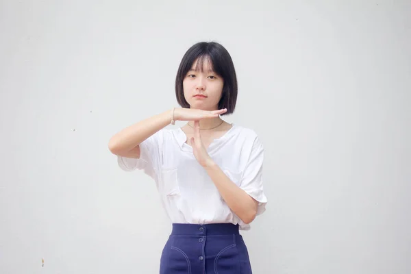Ásia Tailandês Teen Branco Shirt Bela Menina Tempo Para Fora — Fotografia de Stock