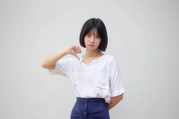 Asia Thai Teen Shirt Blanc Belle Fille Aime Pas — Photo