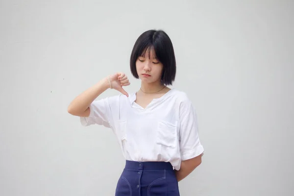 Ásia Tailandês Teen Branco Shirt Bela Menina Não Gosto — Fotografia de Stock