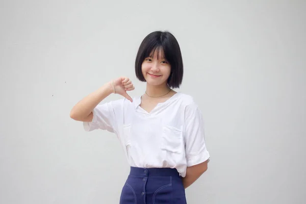 Asiatisch Thai Teen Weiß Shirt Hübsch Mädchen Tun Nicht Mögen — Stockfoto