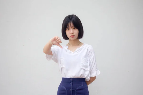 Asiático Tailandés Adolescente Blanco Camiseta Hermosa Chica Gusta —  Fotos de Stock