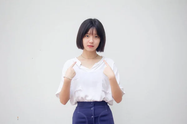 Azjatyckie Tajski Nastolatek Biały Shirt Piękny Dziewczyna Jestem — Zdjęcie stockowe