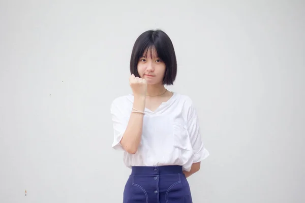 Asia Thai Teen White Tişörtü Güzel Kız Mükemmel — Stok fotoğraf