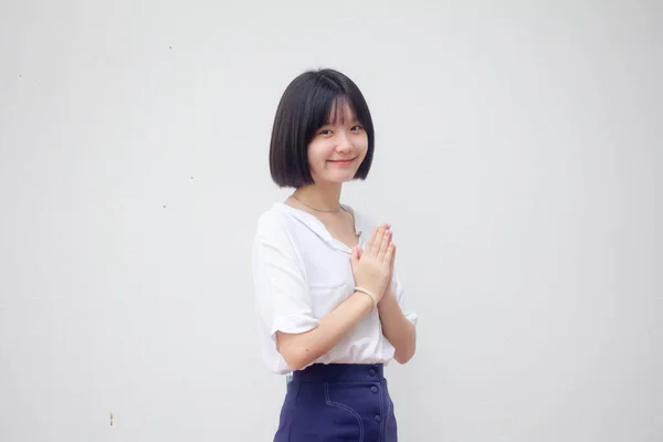 Asijské Thajská Dospívající Bílý Shirt Krásný Dívka Thai Pay Respekt — Stock fotografie