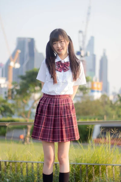 Japonais Adolescent Belle Fille Dans Étudiant Sourire Détendre — Photo