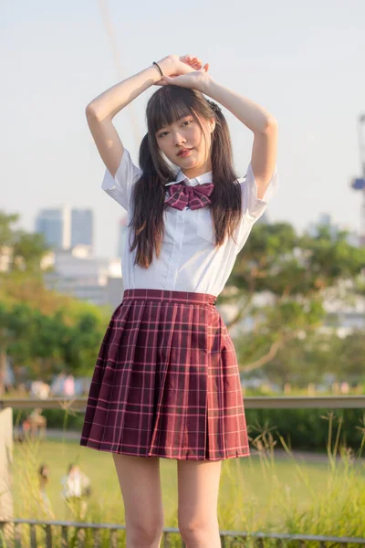 Japonais Adolescent Belle Fille Dans Étudiant Sourire Détendre — Photo