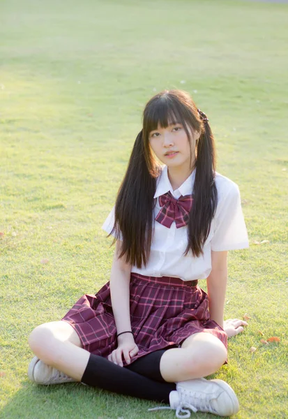 Japonais Adolescent Belle Fille Dans Étudiant Sourire Détendre — Photo