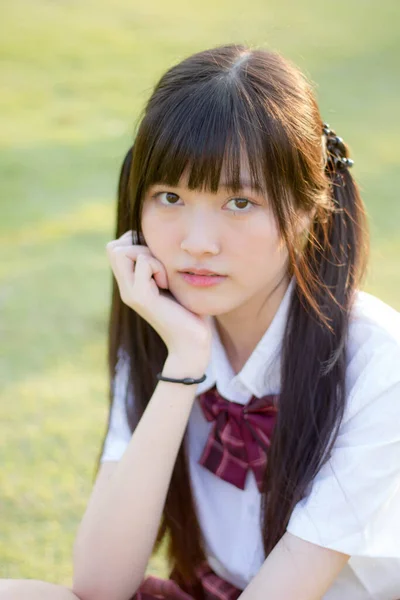 Japonês Teen Bela Menina Estudante Sorriso Relaxar — Fotografia de Stock