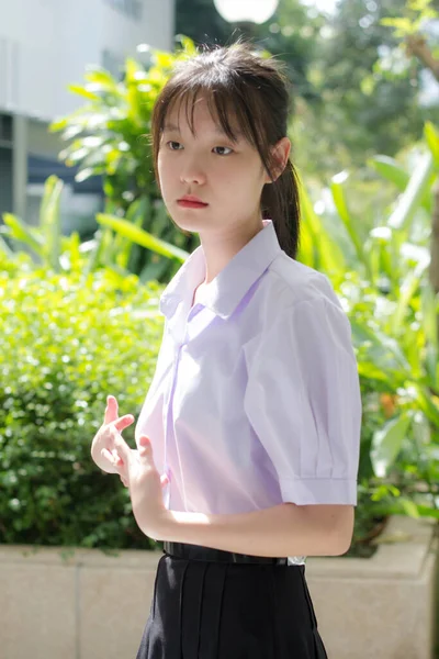 Asiatisch Thai High School Student Uniform Schön Mädchen Smile Und — Stockfoto