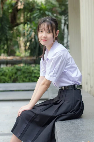 Asie Thai Lycéen Uniforme Belle Fille Sourire Détendre — Photo