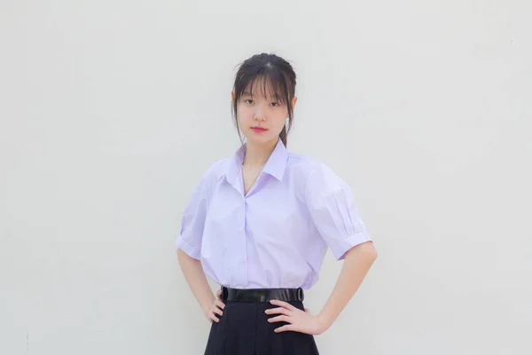 Azië Thai Middelbare School Student Uniform Mooi Meisje Glimlach Ontspannen — Stockfoto