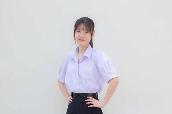 Azië Thai Middelbare School Student Uniform Mooi Meisje Glimlach Ontspannen — Stockfoto