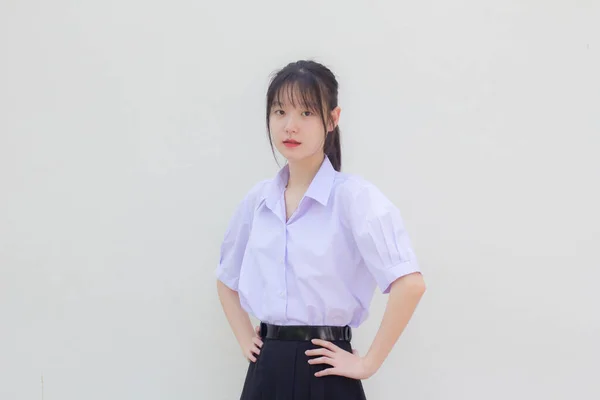 Asiatisch Thai High School Student Uniform Schön Mädchen Smile Und — Stockfoto