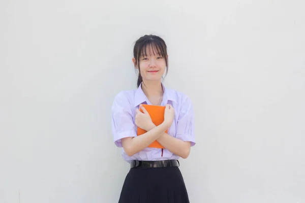 Asia Thai High School Student Uniform Beautiful Girl Smile Relax — Stock Photo, Image
