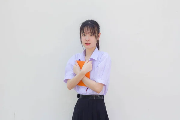 Ásia Tailandês Estudante Ensino Médio Uniforme Bela Menina Sorriso Relaxar — Fotografia de Stock