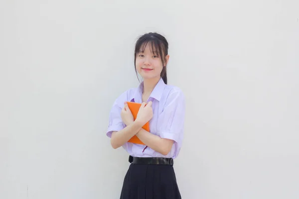 Asie Thai Lycéen Uniforme Belle Fille Sourire Détendre — Photo