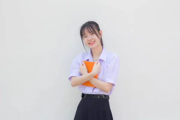 Asia Thai High School Student Uniform Beautiful Girl Smile Relax — Stock Photo, Image