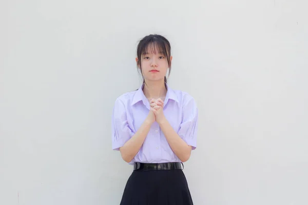 Asia Thai High School Student Uniform Beautiful Girl Pray — ストック写真