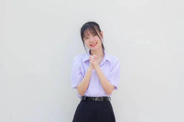 Asia Thai High School Student Uniform Beautiful Girl Pray — Photo