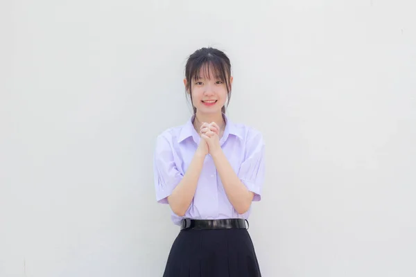 Asia Thai High School Student Uniform Beautiful Girl Pray — Stock Fotó