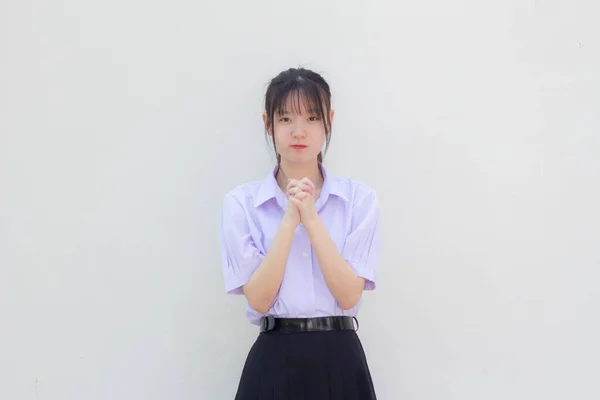 Asia Thai High School Student Uniform Beautiful Girl Pray — Stockfoto