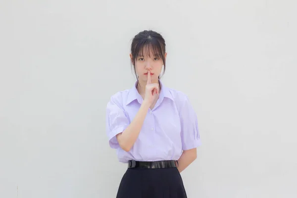 Asia Thajská Střední Škola Student Uniforma Krásný Dívka Klid — Stock fotografie