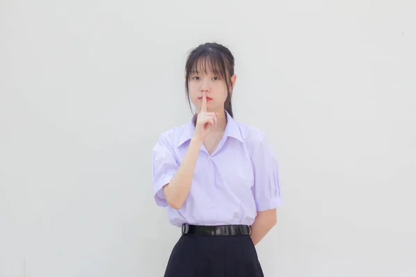 Asia Tailandesa Escuela Secundaria Estudiante Uniforme Hermosa Chica Tranquila — Foto de Stock