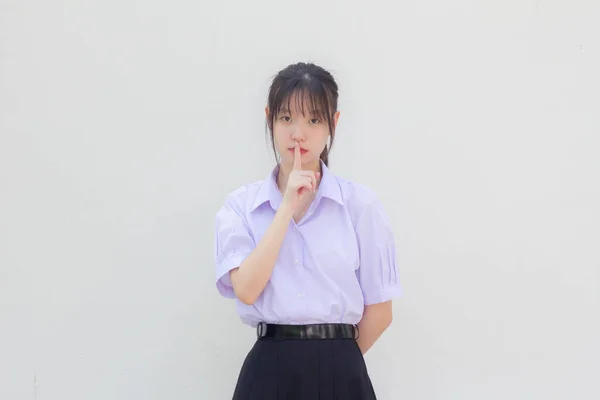 Asya Thai Lisesi Öğrencisi Üniforması Güzel Kız Sessiz — Stok fotoğraf