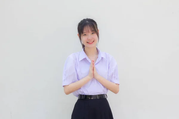 Asia Thajská Střední Škola Student Uniforma Krásný Dívka Thai Pay — Stock fotografie