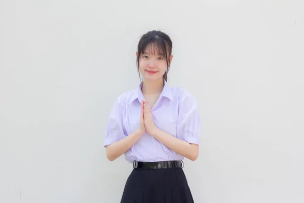 Asia Thai Liceo Studente Uniforme Bella Ragazza Tailandese Pagare Rispetto — Foto Stock