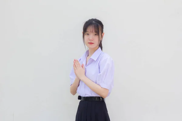 Asia Tailandesa Escuela Secundaria Estudiante Uniforme Hermosa Chica Tailandesa Pagar —  Fotos de Stock