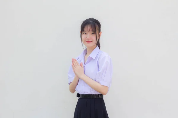 Ásia Tailandês Estudante Ensino Médio Uniforme Bela Menina Tailandês Pagar — Fotografia de Stock