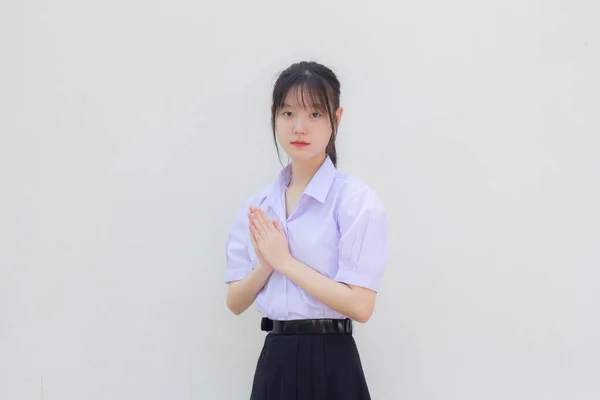 Asia Thai Lycéenne Uniforme Belle Fille Thai Payer Respect — Photo