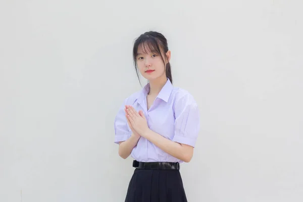 Asia Thai High School Student Uniform Beautiful Girl Thai Pay — 图库照片