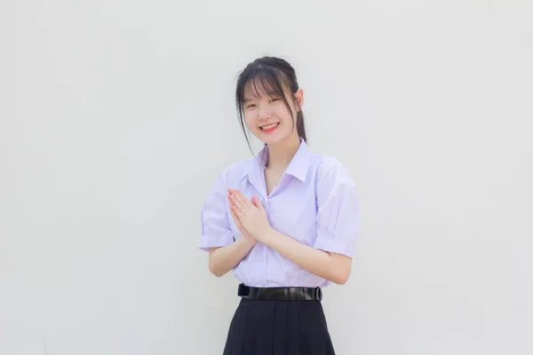 Asia Thajská Střední Škola Student Uniforma Krásný Dívka Thai Pay — Stock fotografie