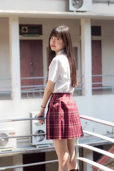 Japansk Tonåring Vacker Flicka Student Leende Och Koppla — Stockfoto