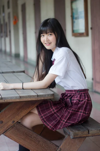 Japonés Adolescente Hermosa Chica Estudiante Sonrisa Relajarse —  Fotos de Stock
