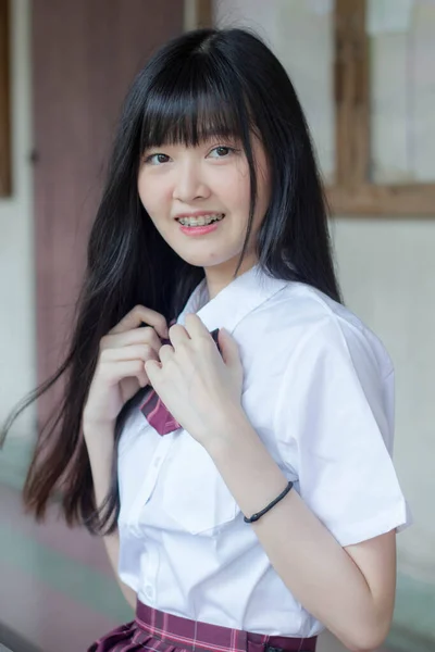 Japonés Adolescente Hermosa Chica Estudiante Sonrisa Relajarse — Foto de Stock