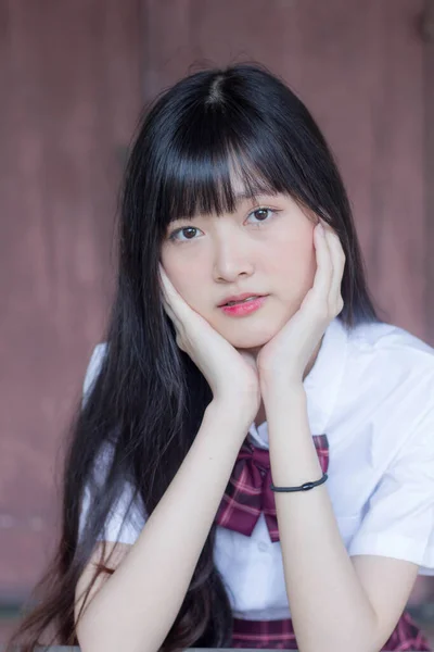 Japans Tiener Mooi Meisje Student Glimlach Ontspannen — Stockfoto